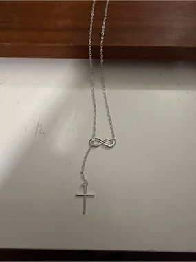 Infinity and Cross Pendant Necklace - Silver tone
